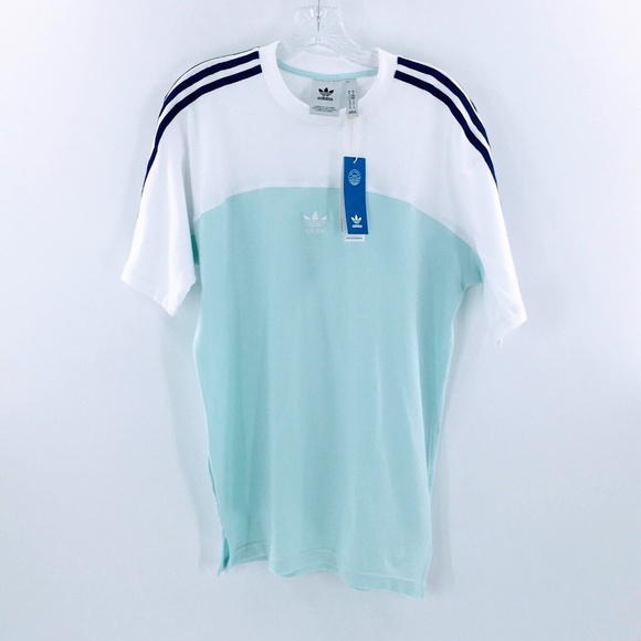 Adidas Originals Mens T Shirt White Teal Colorblock Trefoil Center Logo Sz M - Picture 10 of 14